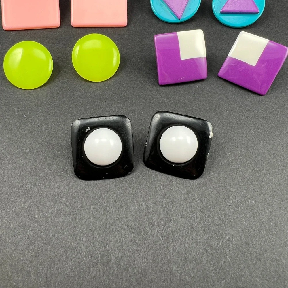 Vintage Earrings Lot 5 Pairs Geometric 80s 90s Acrylic Mod